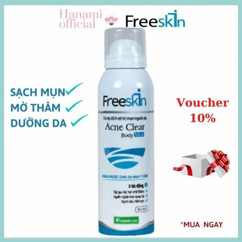 Xịt mụn lưng Freeskin Body Mist 80ml mờ thâm sáng da xịt mụn ngực,mông, giảm thâm,shop Hanami official (chính hãng)