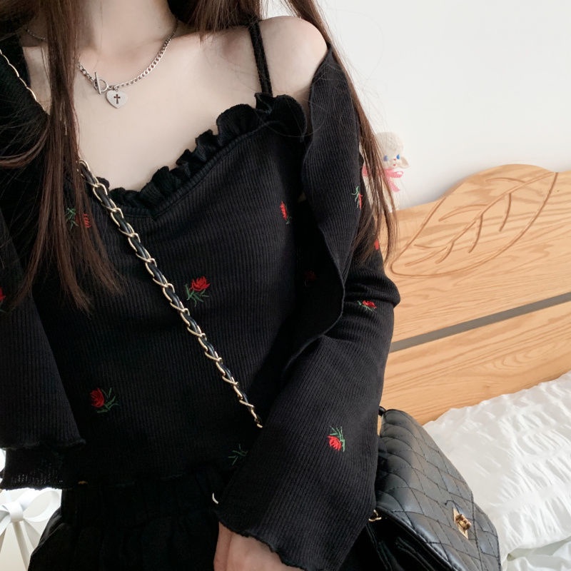 Set Áo Khoác Cardigan Dài Tay Thêu Họa Tiết + Quần Dài Thời Trang Nữ