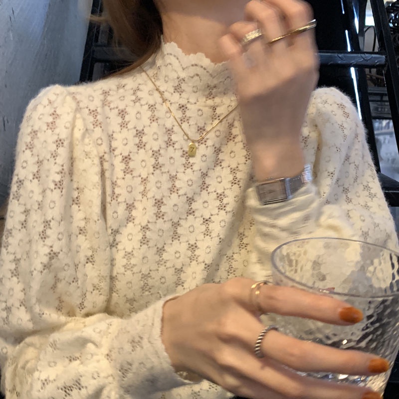 Áo Ren Cổ Cao Có Mút Đệm Ngực Thời Trang Hàn Quốc Dành Cho Nữ