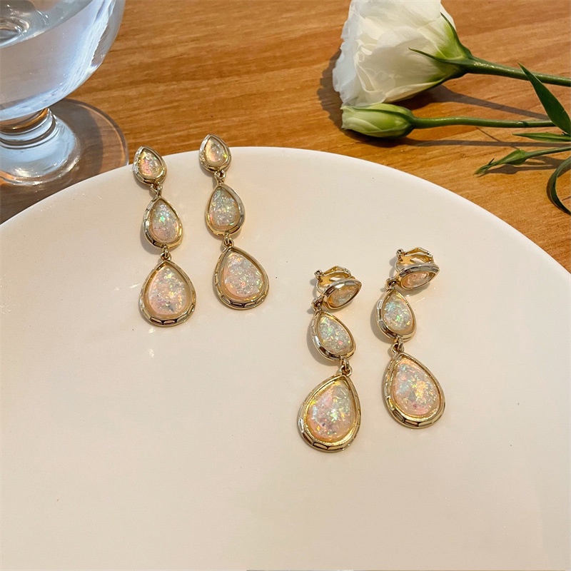 Khuyên tai kẹp không bấm lỗ chốt cố định K255 bằng hợp kim mạ vàng hình giọt nước bigsize dáng dài Leous Accessories