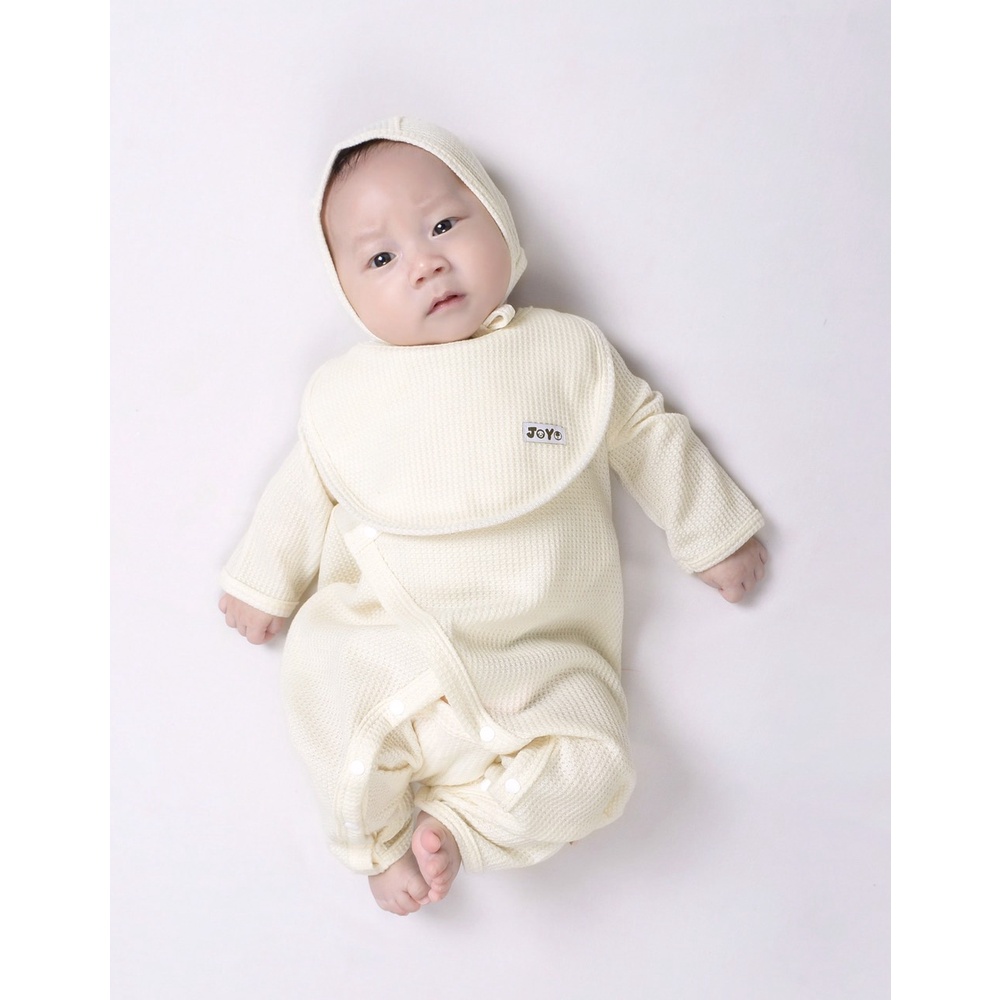 Bộ sơ sinh cài chéo, body JOYO chất vải len tăm, combo full phụ kiện mũ, yếm cho bé từ 0 đến 6 tháng tuổi
