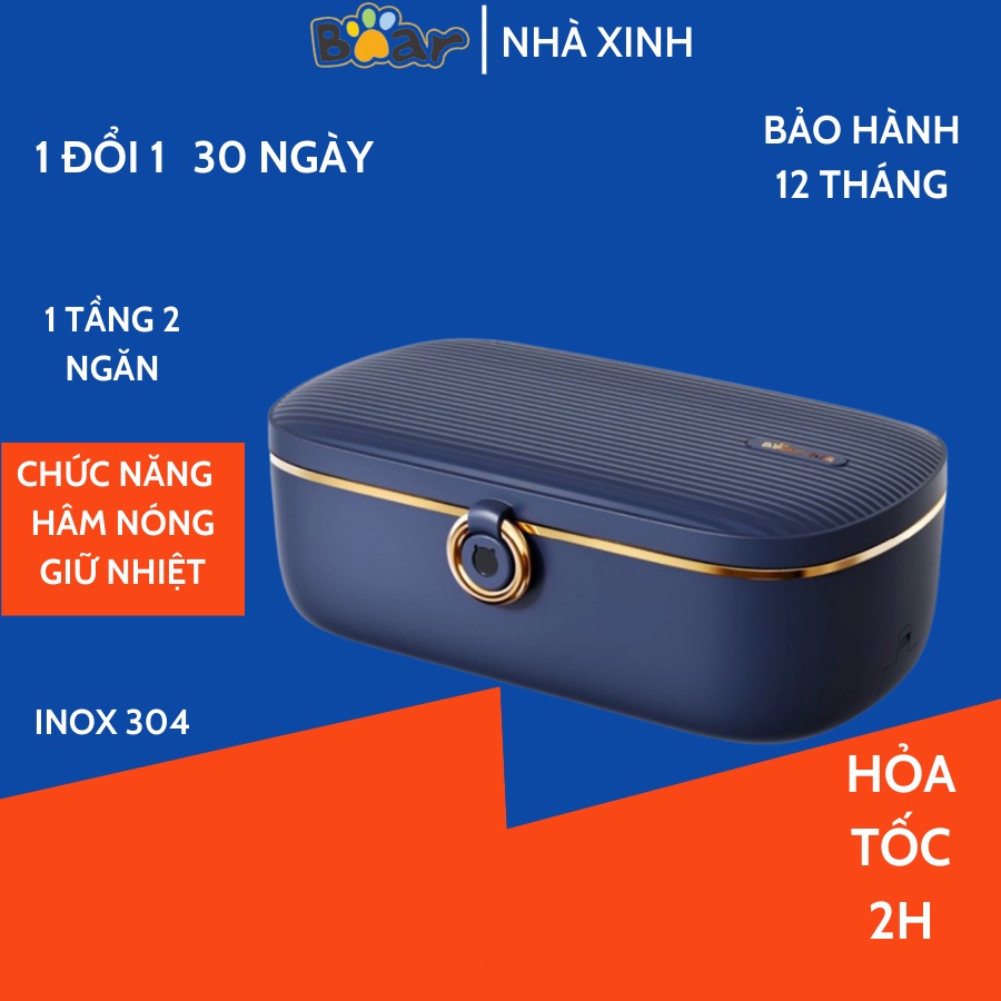 Hộp cơm cắm điện Bear DFH-P09D1, 1.0 lít, nấu chín, hâm nóng và giữ nhiệt cho thức ăn, dùng inox 304, dùng cho văn phòng