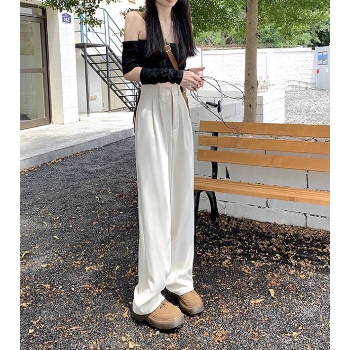 Quần culottes ống rộng nữ suông dài chất dày cài cúc, không có chun sau form chuẩn