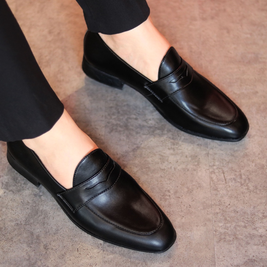 Giày Lười Nam Công Sở Da Lì Đai Khoét, Đế Cao Su Khâu Chác Chắn Bền Bỉ - Mã V3
