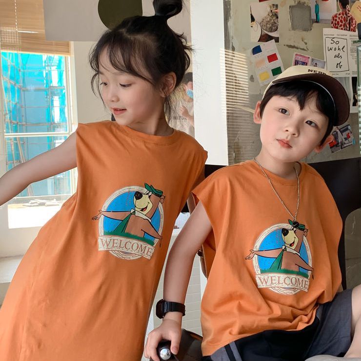 Đầm Không Tay Cổ Tròn In Hình Hoạt Hình Thời Trang Mùa Hè Dành Cho Bé Gái