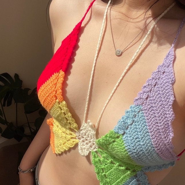 Áo len hoạ tiết nhiều màu- Handmade Crochet Butterfly Top