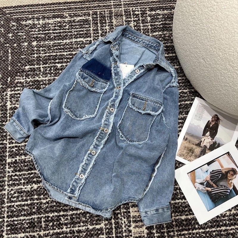 ÁO SƠ MI BÒ 2 TÚI VIỀN TUA RUA