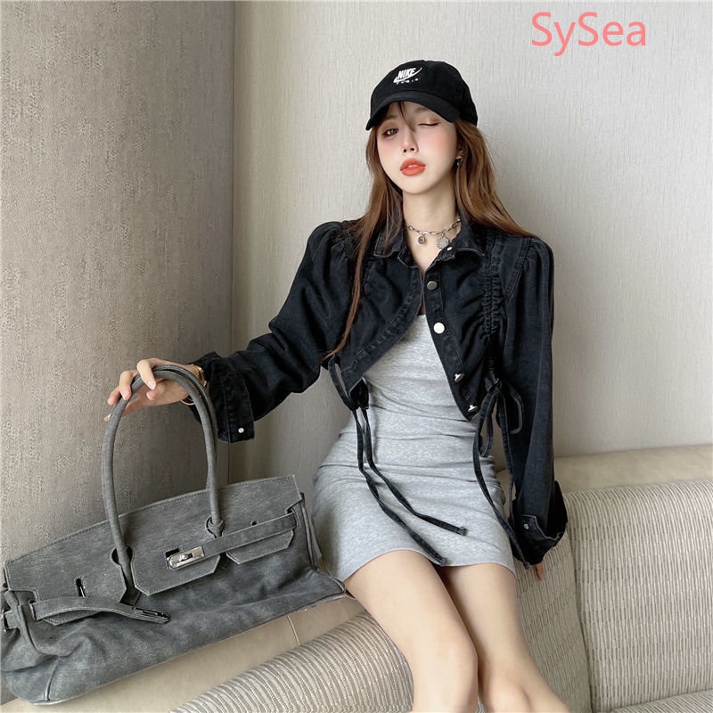 Áo Khoác Denim Phối Dây Rút Thời Trang Mùa Thu Dành Cho Nữ