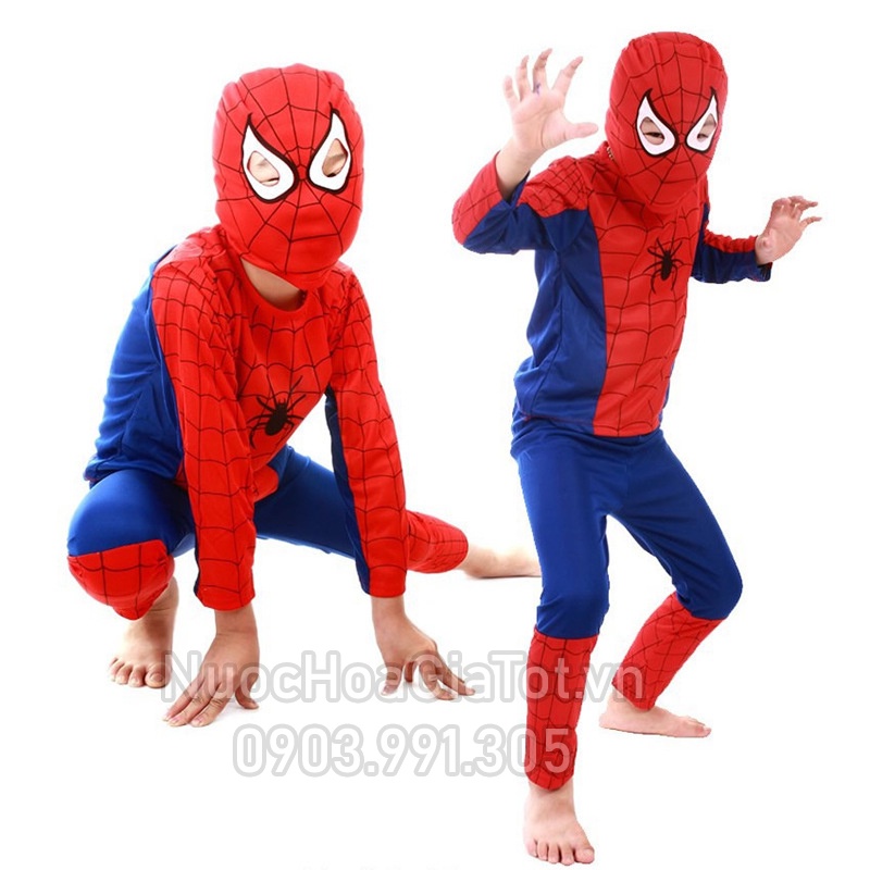 Bộ 3 món hóa trang người nhện vải thun bó sát người Halloween cho bé trai gái nam nữ