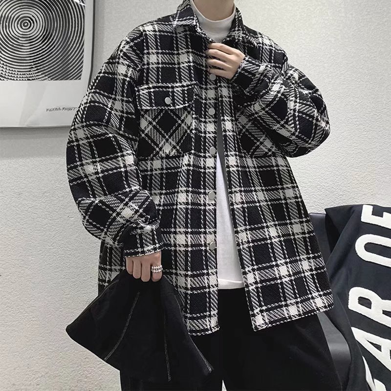 Áo Khoác Nam Dáng Rộng Họa Tiết Caro Phong Cách Hàn Quốc Trẻ Trung
