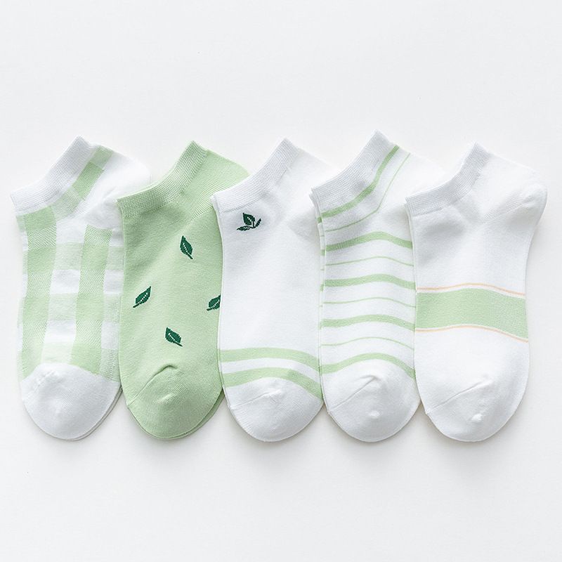 Tất cổ ngắn nữ nam trơn chất vải mềm thoáng khí sét 5 đôi vớ nam nữ cổ thấp tất chân Unisex phong cách Hàn Quốc