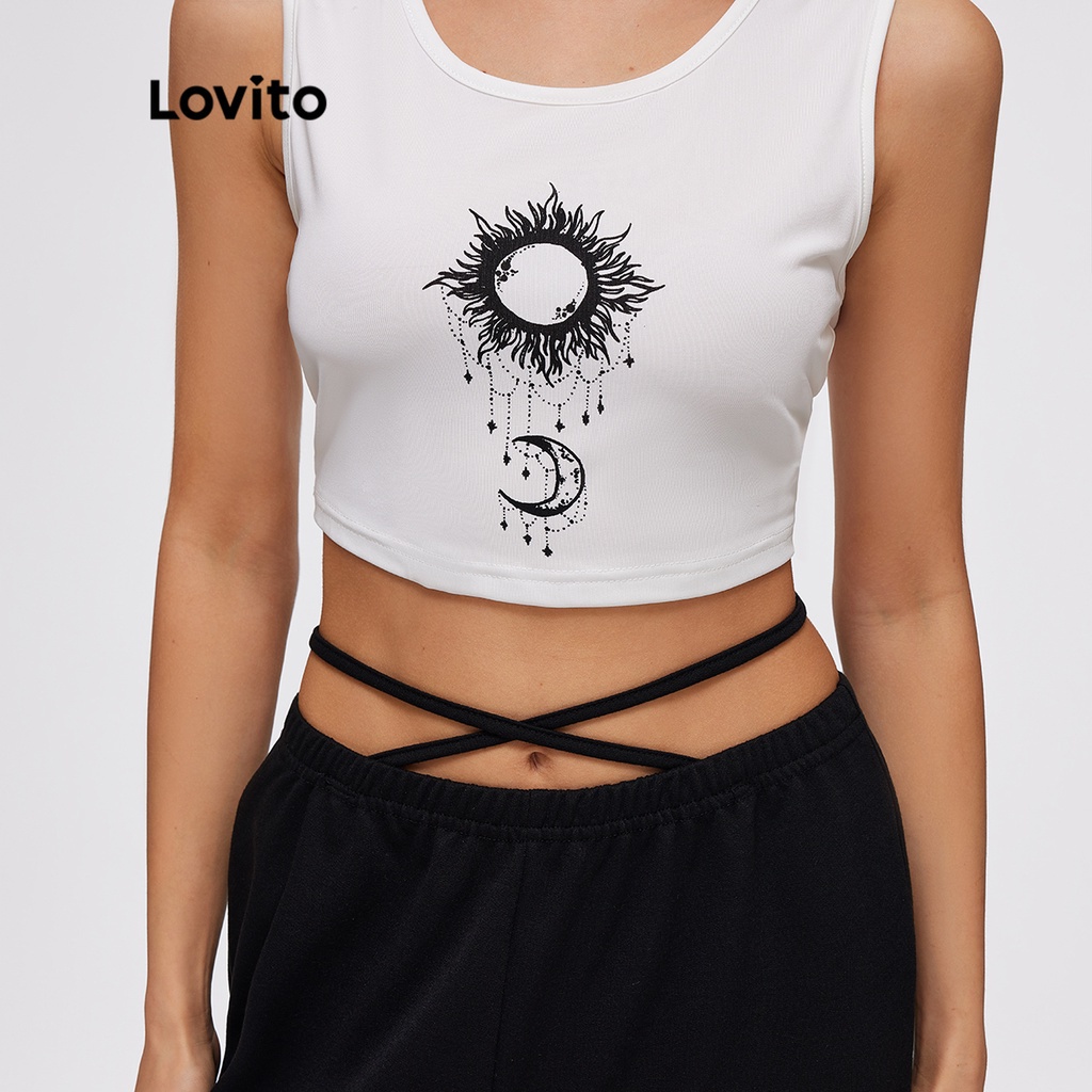 Áo thun Lovito L20D1088 in hình cơ bản (màu trắng)