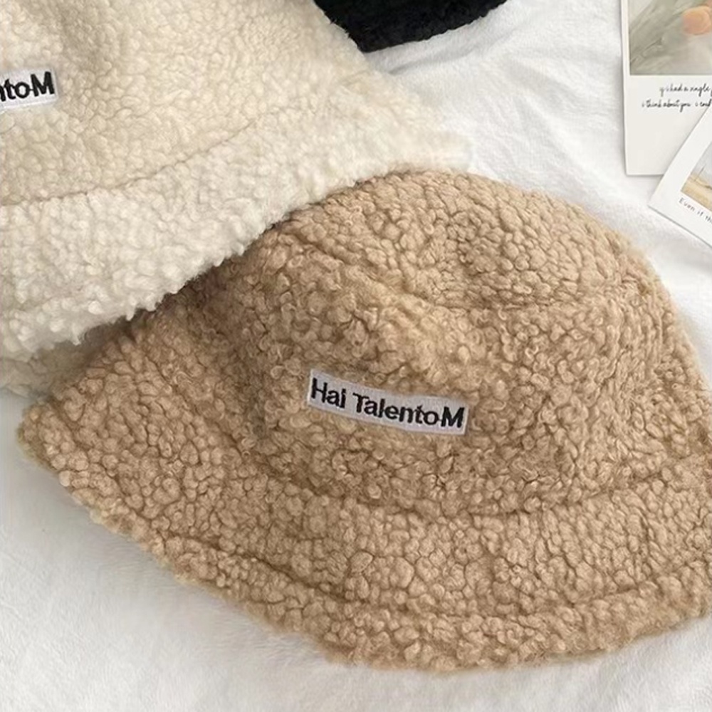Mũ Bucket Lông Cừu Màu Trơn Giữ Ấm Thời Trang Thu Đông Phong Cách Hàn Quốc Cho Nữ