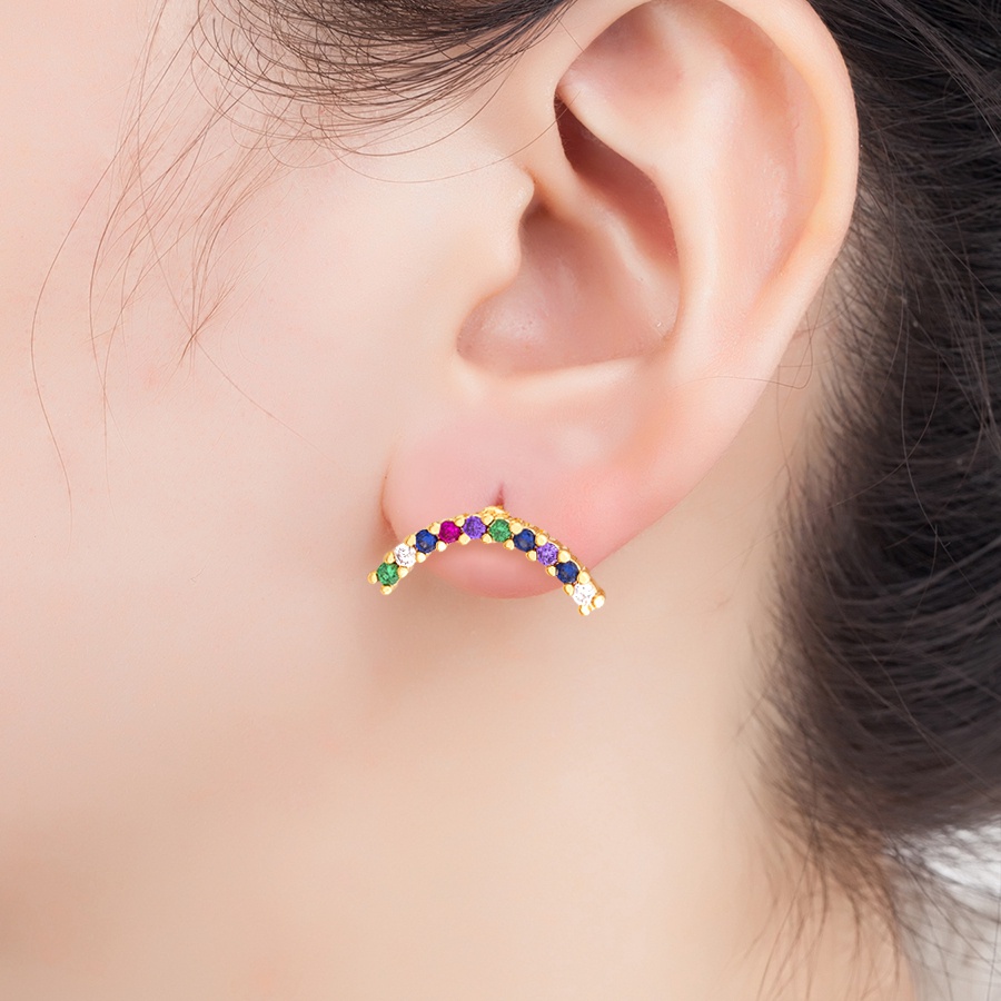 Bông Tai Đính Đá CZ Màu Cầu Vồng Sang Trọng Lãng Mạn Cho Nữ