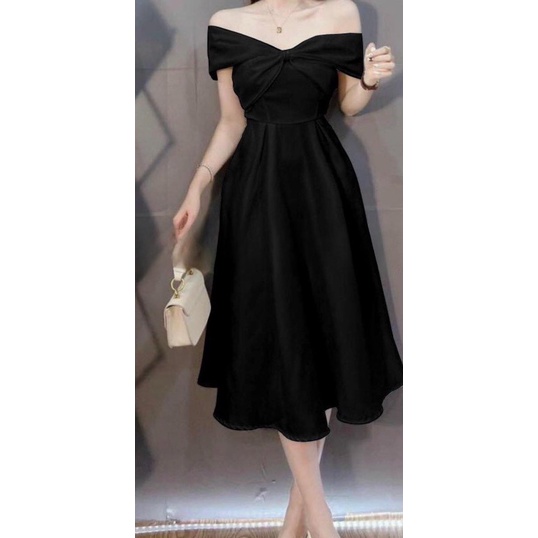 ĐẦM XOÈ NƠ NGỰC THIẾT KẾ CÓ DÂY KÉO TRỄ VAI VẢI TUYẾT MƯA MỀM