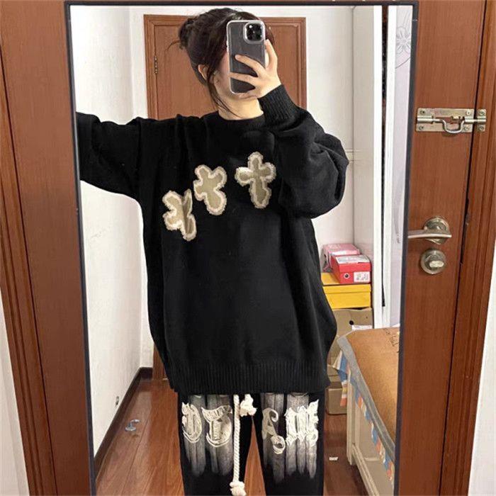 Áo Sweater Dệt Kim Dáng Rộng Màu Sắc Tương Phản Phong Cách Hàn Quốc Thời Trang Thu Đông Xinh Xắn Cho Nữ