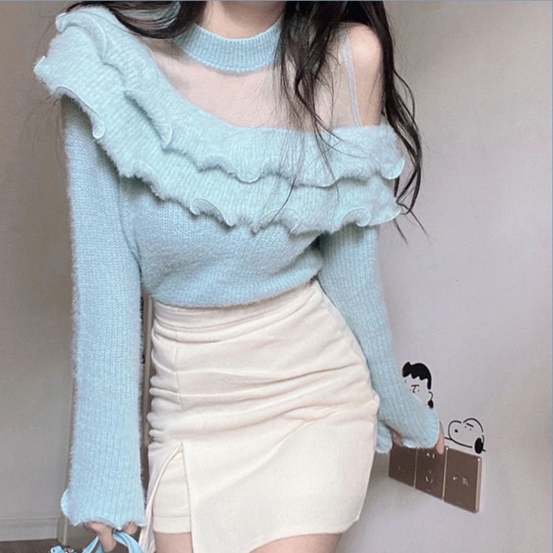 Áo Len Cao Cấp Phối Bèo Nhún Thiết Kế Mới Thời Trang Dành Cho Mùa Xuân