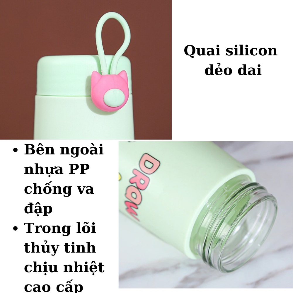 Bình thủy tinh đựng nước cho trẻ lõi thủy tinh chịu nhiệt TiLoKi TBN 06 dung tích 300ml - bình đựng nước bằng thủy tinh