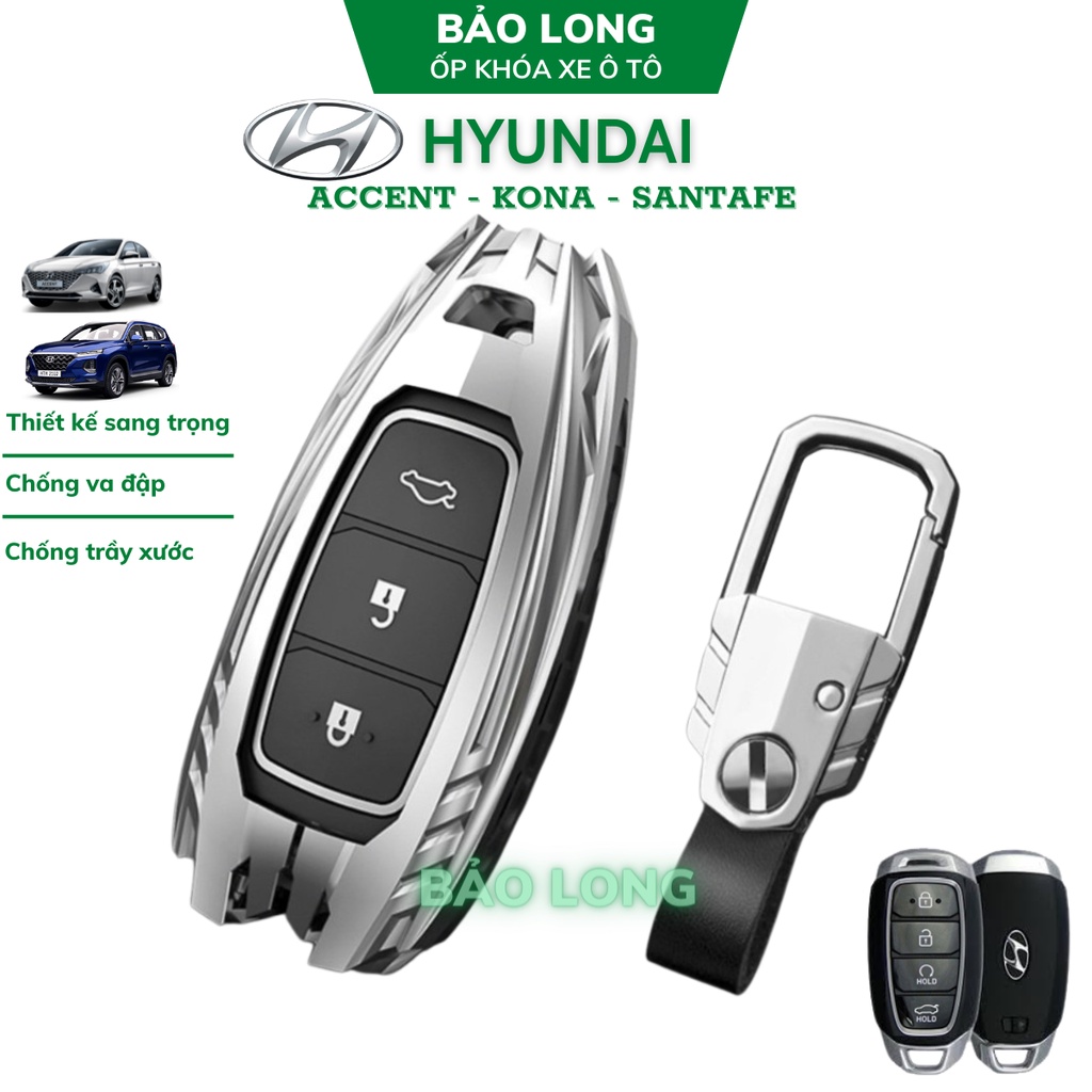 Ốp kim loại khóa 3 nút, 4 nút Hyundai Accent, Kona, Santafe