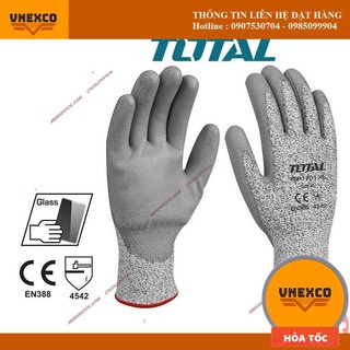 Găng tay bảo hộ lao động chống cắt cấp độ 5 có tráng PU - Chống tĩnh điện TOTAL TSP1701 XL công trình sắt nhọn cắt gỗ