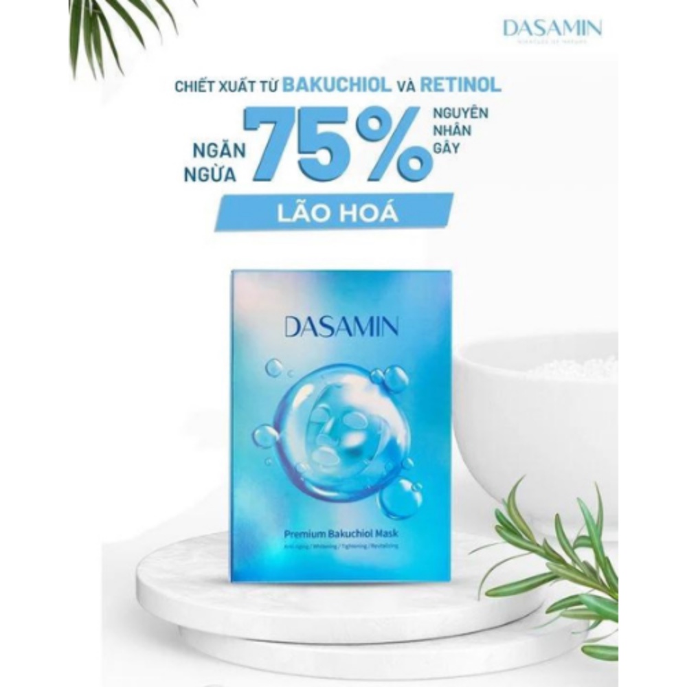 Mặt Nạ, Mặt Nạ Cao Cấp Premium Bakuchiol Dasamin mask, Dưỡng Trắng, Cấp Ẩm, Trẻ Hóa Da - Hộp 3 miếng