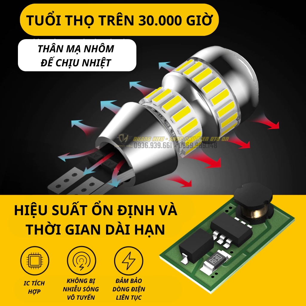 Đèn led T15 Auxito có canbus chống báo lỗi ánh sáng trắng 6500k