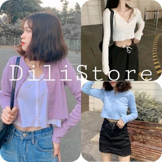 Áo cardigan dáng lửng dài tay 🦋 áo croptop thun xước cúc ngực 4 màu 🦋