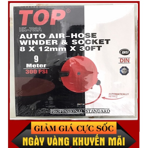 Cuận Dây Hơi Rút Tự Động Dài 9 Mét Dây Nén Khí Áp Lực Chất Liệu PU Kích Thước Ống 5mm x 8mm