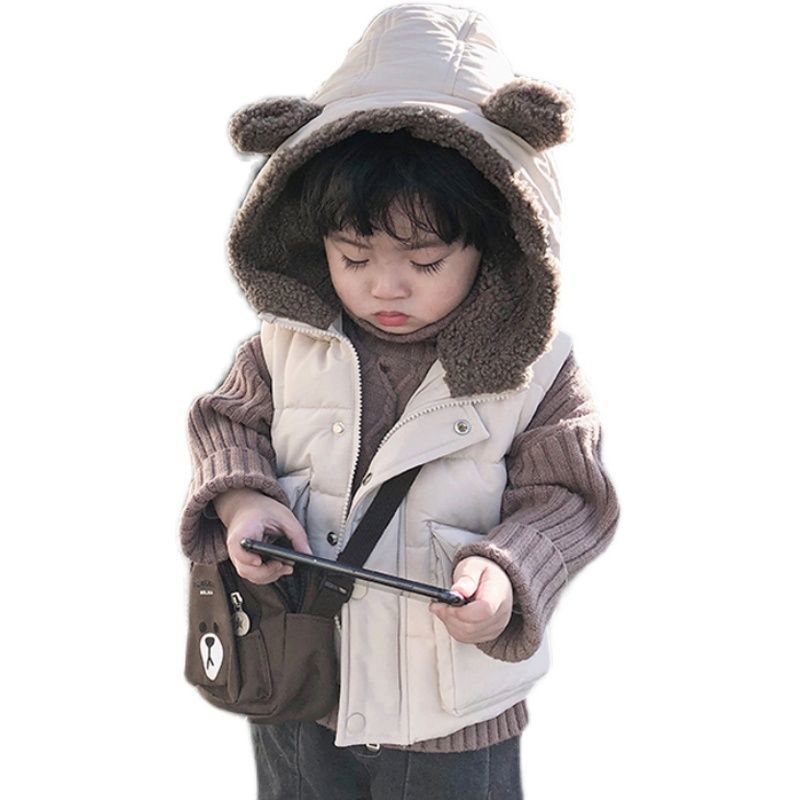 Áo Khoác Phao Cotton Không Tay Có Mũ Trùm Xinh Xắn Theo Phong Cách Thu Đông Dành Cho Bé
