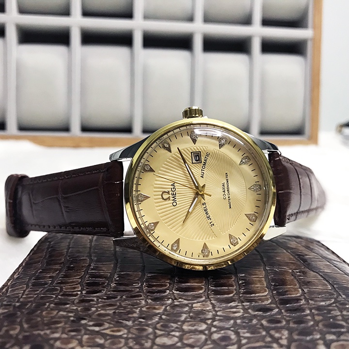 Đồng hồ Nam Omega, Đồng hồ OMG05 Dây da cao cấp, Mặt Sapphire chống xước, chống nước thẻ bảo hành 12 tháng