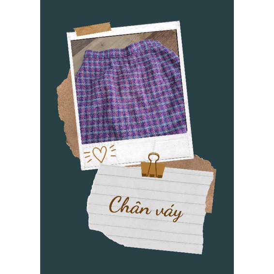 Chân váy midi, tím kẻ sọc, chất dạ, hàng si