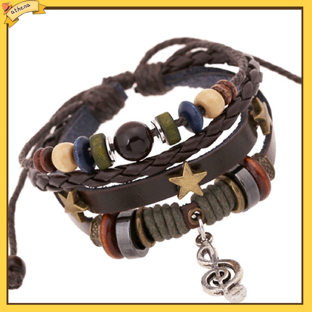 Vòng tay da phối hạt kiểu dáng thời trang thanh lịch cho nam và nữ