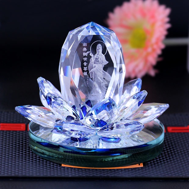 Nước Hoa Tượng Phật Bà Quan Âm Tòa Sen Pha Lê Trong - Tượng Nước Hoa Quan Âm Để Taplo Xe Ô Tô