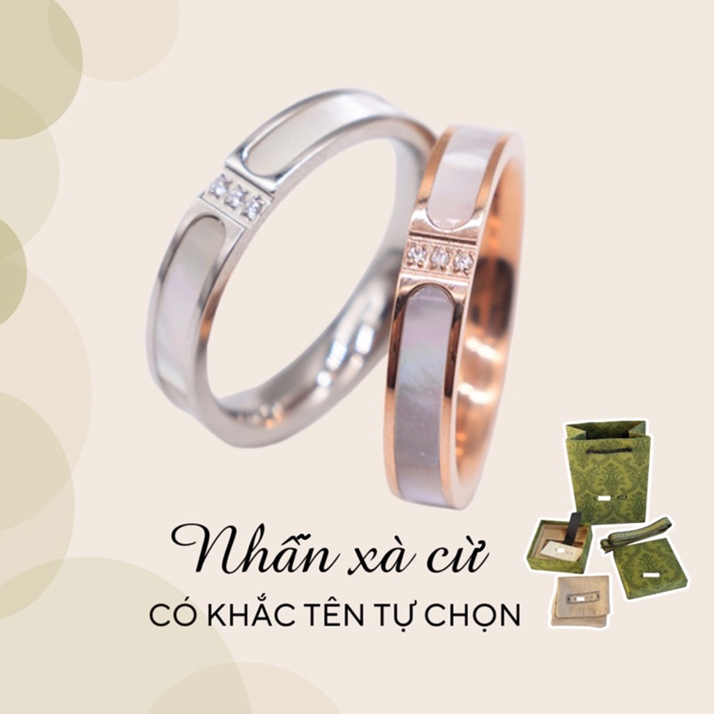 Nhẫn cặp đôi Gucci -Nhẫn titan đính xà cừ -Không gỉ ,không phai màu Full box cao cấp-Khắc tên theo yêu cầu