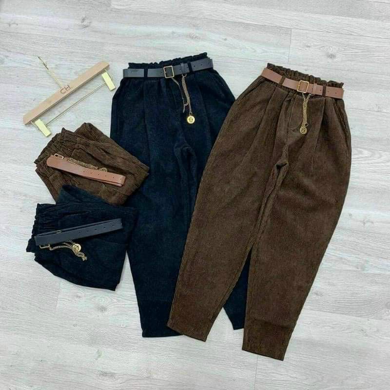 QUẦN BAGGY NHUNG TĂM kèm đai -XMHH