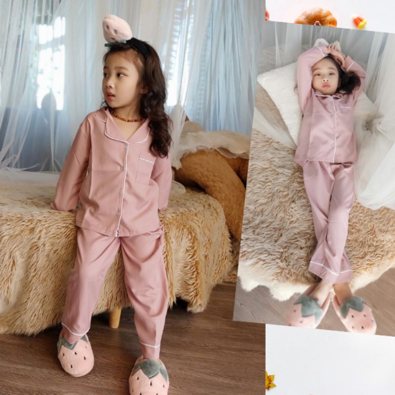 Bộ quần áo thu đông dài tay cho bé gái bé trai Pijama lụa đũi