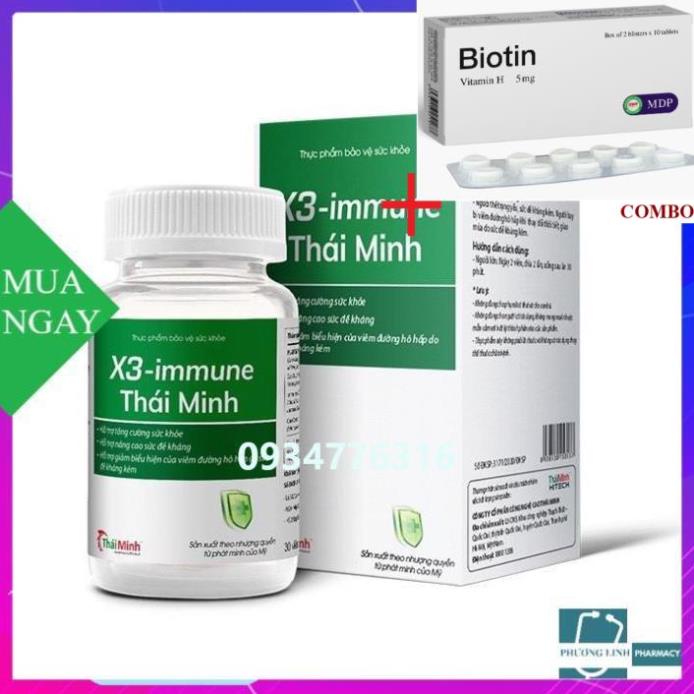 Combo Biotin 5mg+ Viên uống đề kháng X3 Immune Thái Minh hỗ trợ nâng cao sức đề kháng
