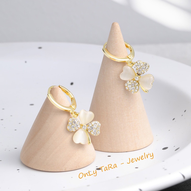 Bông Tai - Khuyên tai - S925 - Dáng Dài Cỏ Bốn Lá Đính Đá Opal Phòng Cách cho Nữ