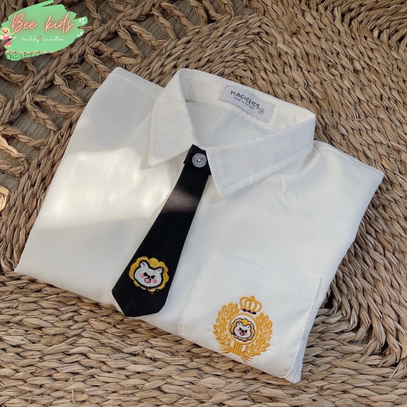 Áo sơ mi dài tay kẻ caro kèm cà vạt Hàn quốc xinh yêu cho bé trai bé gái từ 1 đến 9 tuổi