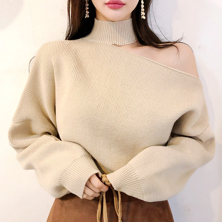 Áo sweater SUXI hở một bên vai màu sắc đơn giản phong cách Hàn Quốc thời trang cho nữ