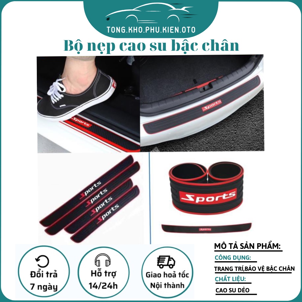 Bộ Nẹp Cao Su bước chân và Nẹp Cao Su chống chầy cốp sau ô tô logo SPORT