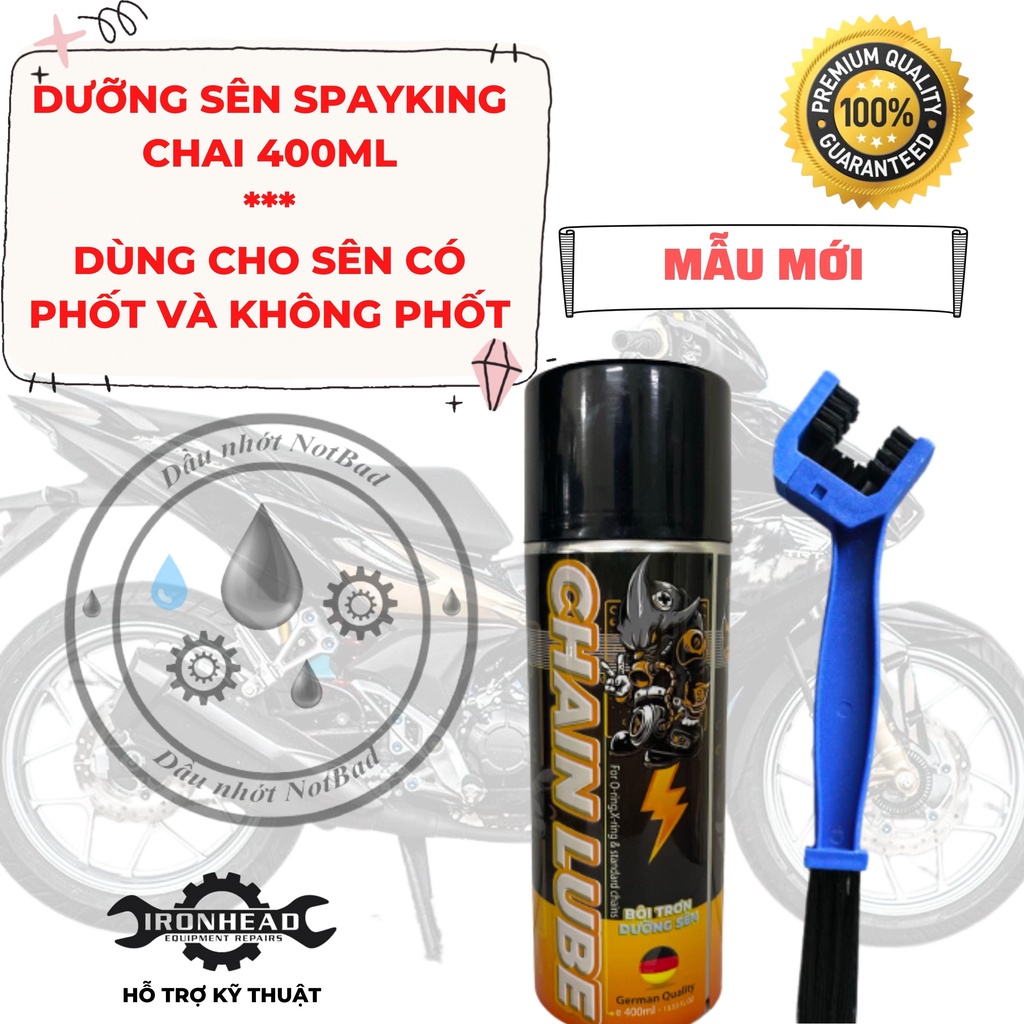 Chai xịt vệ sinh sên, xích, bảo dưỡng, bôi trơn sên SPRAYKING dùng cho xe máy, xe mô tô sên phốt cao su sên