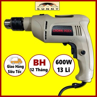 Máy khoan cầm tay crown rock 600w 13li - máy khoan điện chuyên dụng dùng khoan bê tông tường, gạch đá hoa cương sunny