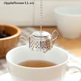 Dụng cụ lọc trà / gia vị bằng thép không gỉ hình ấm trà dễ thương kèm khay đựng