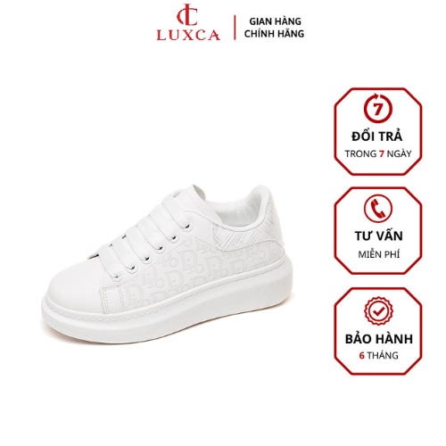 Giày Thể Thao Nữ Độn Đế Giày LUXCA Tăng Chiều Cao Màu Trắng Đen, Giày Sneaker Nữ Đế Độn Chất Liệu Da PU giayLUXCA-LUX888