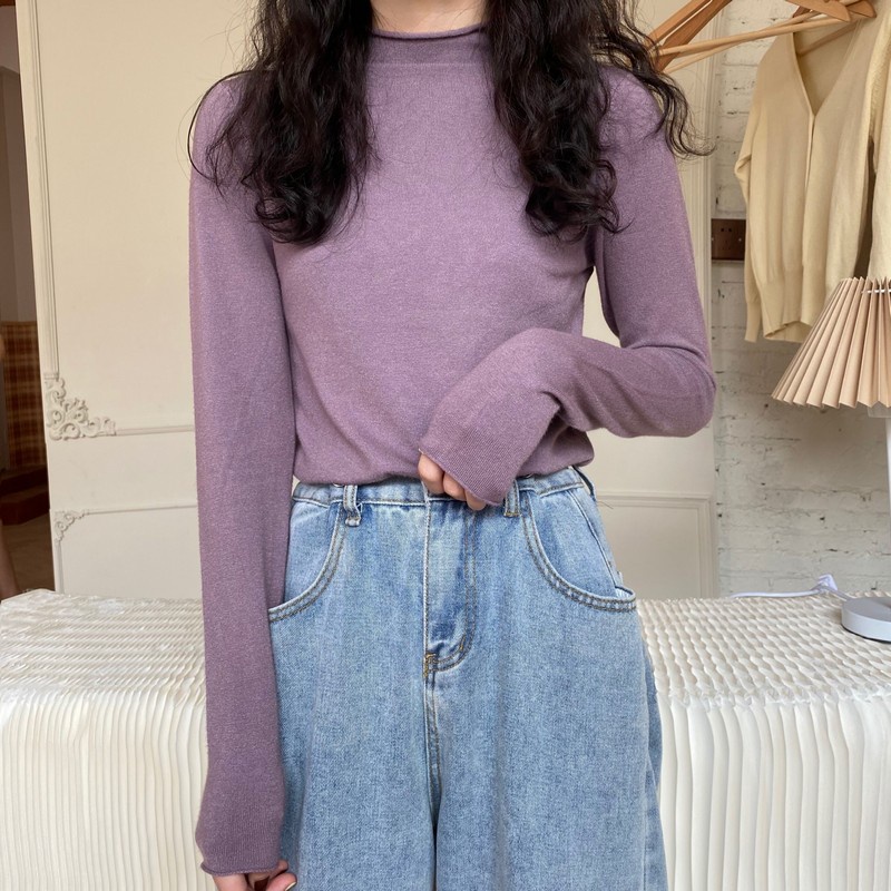 Áo sweater ZHELIHANGFEI tay dài cổ lọ dáng ôm thời trang xinh xắn cho nữ