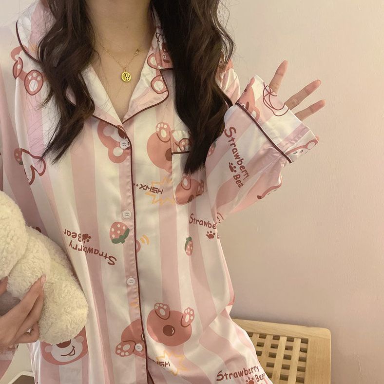 Bộ Đồ Ngủ Tay Dài In Họa Tiết Hoạt Hình Phong Cách Nhật Bản Dễ Thương Thời Trang Mùa Thu Cho Nữ