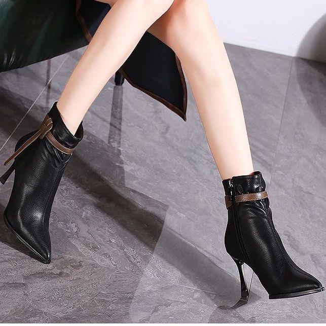 Giày Bốt Cao Gót Mũi Nhọn Phối Nhung Thời Trang Thu Đông Mới 2022