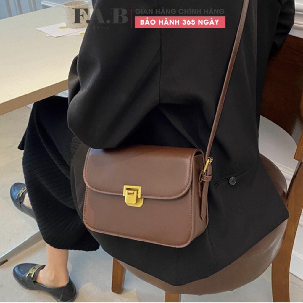 Túi xách nữ đeo chéo kẹp nách khoá gập da trơn dáng vuông thời trang cao cấp đi chơi, túi đeo chéo nữ TX045108 FAB Store