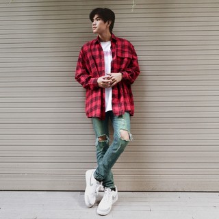 Áo Sơ Mi Flannel Màu Đỏ Sọc Đen